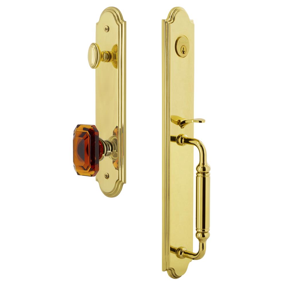 Grandeur by Nostalgic Warehouse ARCCGRBCA Arc One-Piece Handleset with C Grip and Baguette Amber Knob in Lifetime Brass
